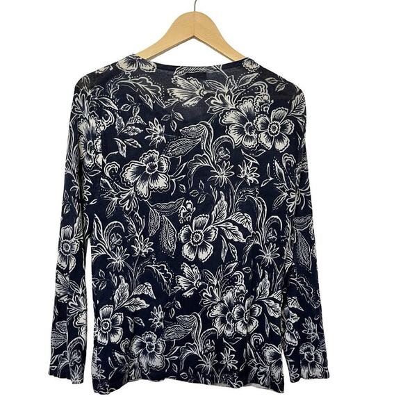 Garnet Hill Signature Eco Merino Wool Floral Cardigan Size L Button Down Fitted - Picture 2 of 7